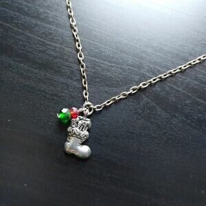 Anklet, Silver Stocking Holiday red and green bead 10" fashion costume jewelry